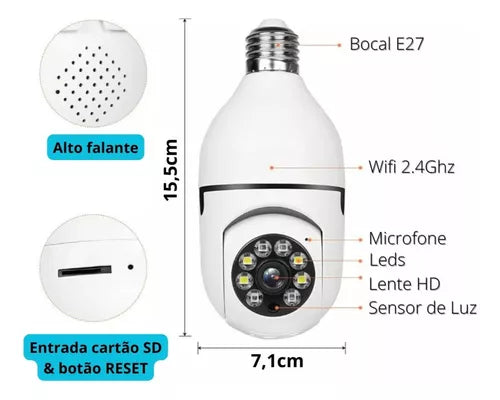 Câmera de segurança doméstica sem fio, rastreamento automático, áudio bidirecional, visão noturna colorida, Wi-Fi, IP PTZ, lâmpada E27, 3MP, 2K