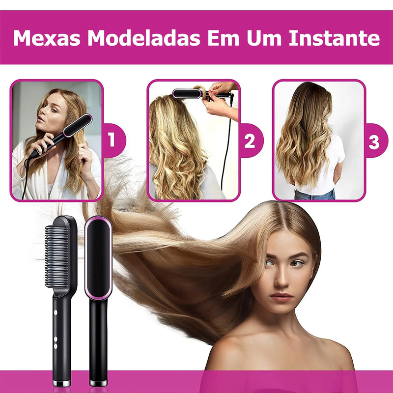 Escova Alisadora 5 em 1 Alisa, Seca, Hidrata, Modela e Anti-Frizz - BIVOLT (110v/220v)